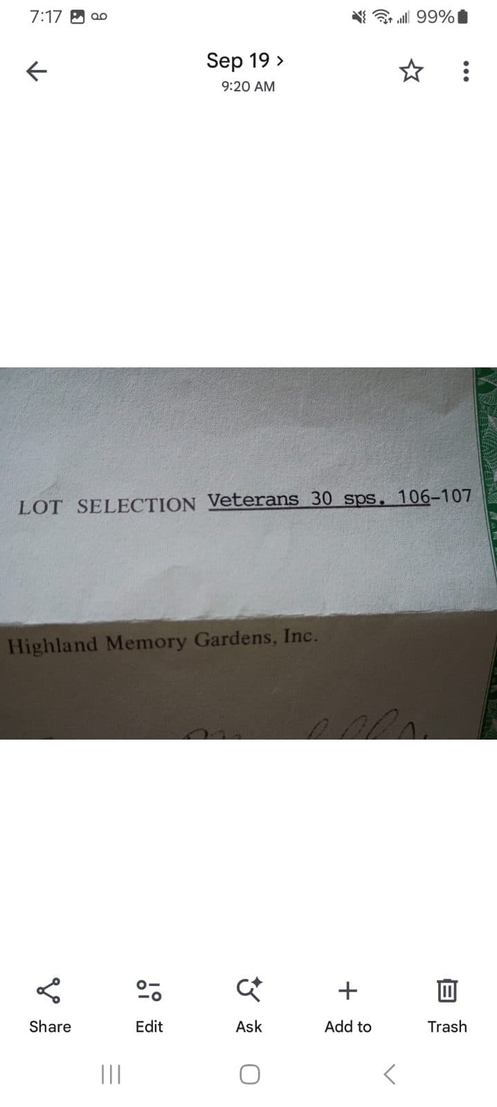 Double / companion plot at Highland Memory Gardens photo 3